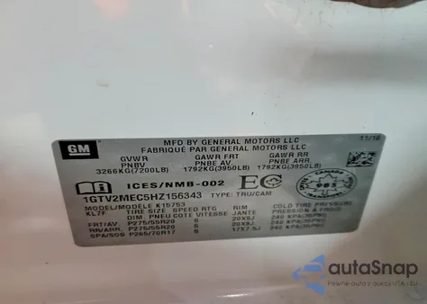 2017 GMC Sierra K1500 Sle z USA, uszkodzony, nr VIN 1GTV2MEC5HZ156343